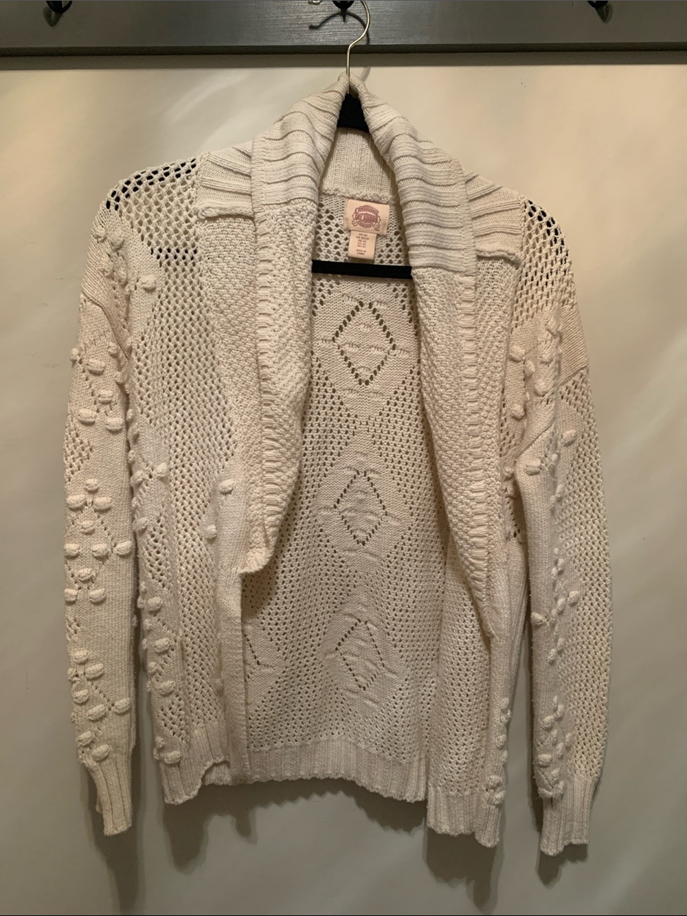 Cambridge Dry Goods Cream Open-Front Shawl Collar Cardigan
